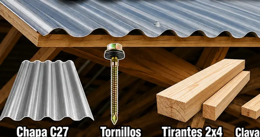 Chapa C27, tornillos y tirantes del combo techo completo