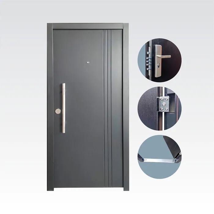 Puerta Premium 741 multianclaje antracita, detalle de cerradura y bisagras